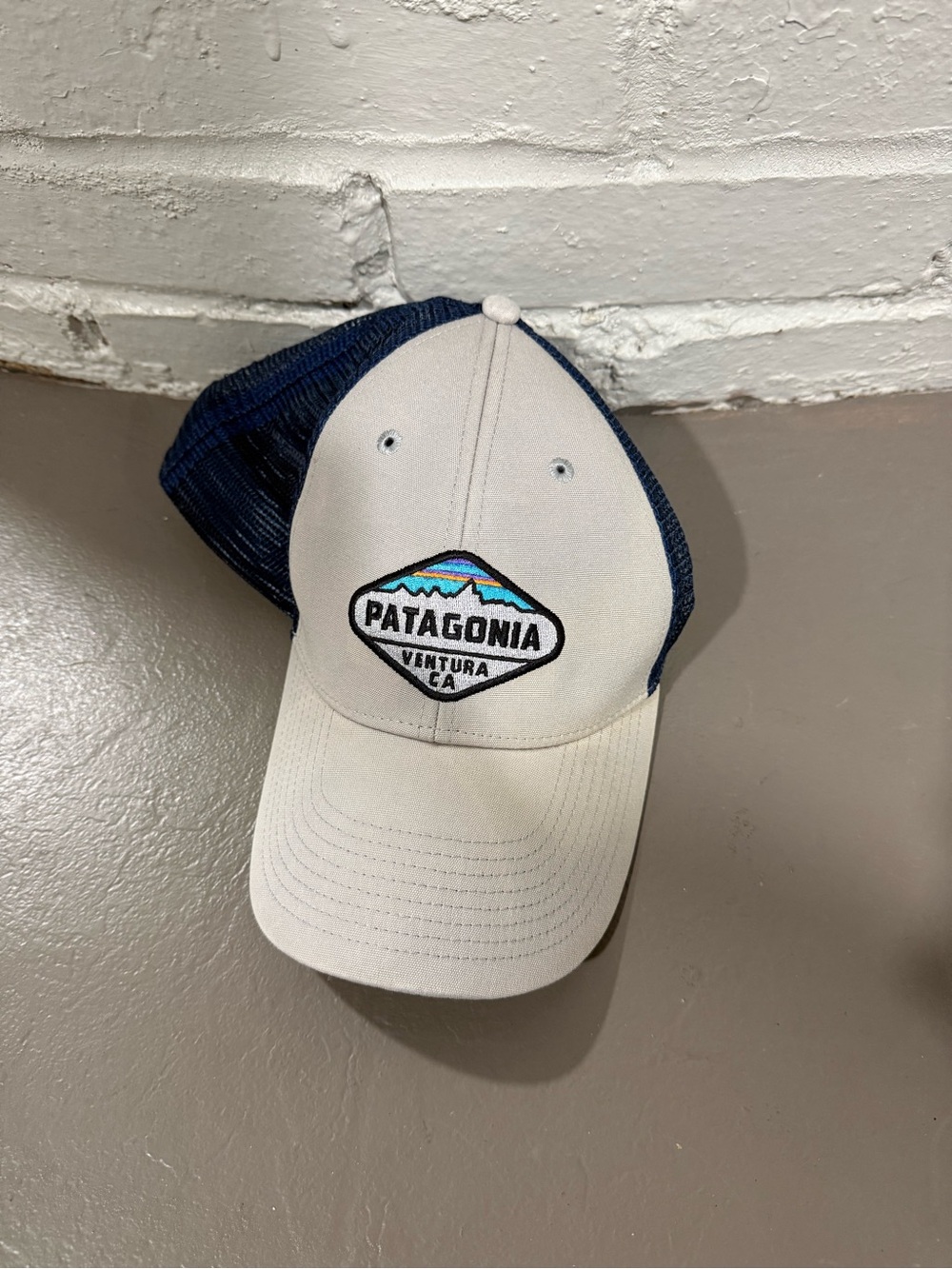 Patagonia Cream Front Navy Mesh Patch Trucker Hat